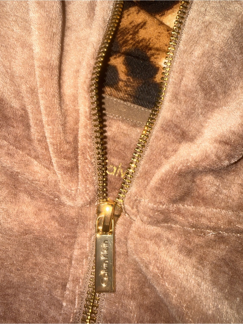 Calvin Klein Velour Tracksuit Set Brown Leopard Print Hood Gold Zip Y2K Size S - Picture 3 of 12
